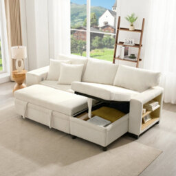 Btm Convertible Corner Sofa Bed, Usb Ports, Storageand Cushions, 3 Seater Sofa, Beige - thumbnail 5