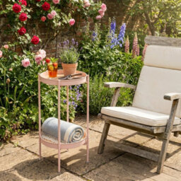 Nöa & Nani Noa & Nani Flora Round Small Metal Outdoor Side Table Garden End Patio Table For Balcony & Deck In Pink - thumbnail 1