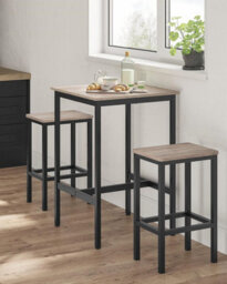 Square Tall Table, Heavy-Duty Steel Frame Kitchen Living Room, Industrial Style, Greige And Black - Stools Not Included