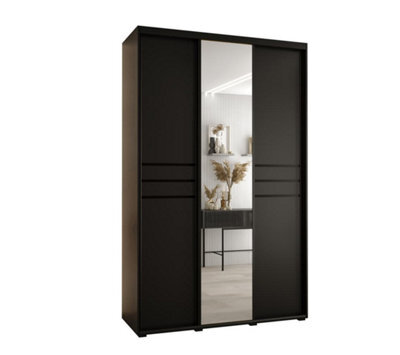 Arte Cannes Xi Mirrored Sliding Door Wardrobe W160Cm - Sleek Black Storage For Versatile Spaces - image 1