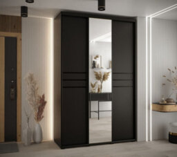 Arte Cannes Xi Mirrored Sliding Door Wardrobe W160Cm - Sleek Black Storage For Versatile Spaces - thumbnail 2