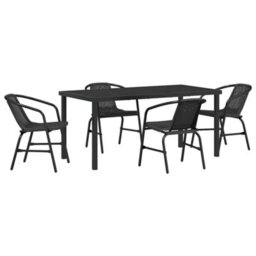 Berkfield Garden Dining Set 5 Pcs Black Poly Rattan - thumbnail 2