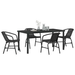 Berkfield Garden Dining Set 5 Pcs Black Poly Rattan - thumbnail 3