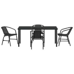 Berkfield Garden Dining Set 5 Pcs Black Poly Rattan - thumbnail 7