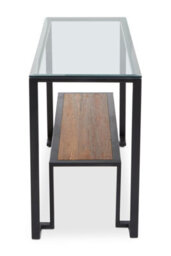 Premier Housewares Interiors By Premier Roman Console Table, Rectangular Tempered Glass Top On Black Metal Frame, Teak Wood Lower Shelf Console - thumbnail 4