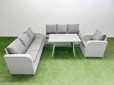 Fimous 4 Pieces Outdoor Pe Rattan Garden Furniture With Cushions Reclining Chair Light Grey - image 1