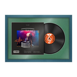 "AK Frames 25X17"" Navy Blue Sleek Vinyl Record Frame With Emerald Mount For 12 Inch Lp Cover & Disc - Overlapped Design" - thumbnail 1