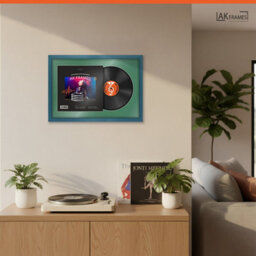 "AK Frames 25X17"" Navy Blue Sleek Vinyl Record Frame With Emerald Mount For 12 Inch Lp Cover & Disc - Overlapped Design" - thumbnail 5