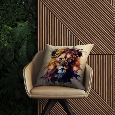 Warren Reed Designer Majestic Lion Face Splashart Outdoor Cushion 60Cm X 60Cm