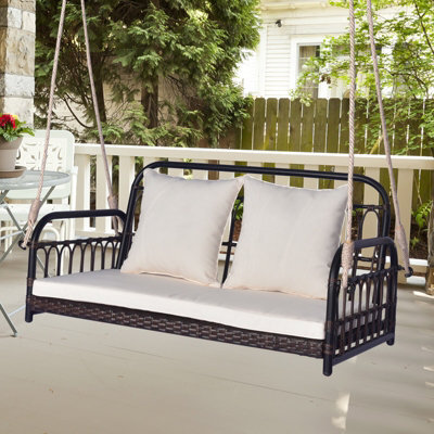 Costway 2-Person Patio Wicker Swing Chair Hanging Outdoor Swing Bench W/ Cushions - image 1