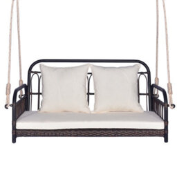 Costway 2-Person Patio Wicker Swing Chair Hanging Outdoor Swing Bench W/ Cushions - thumbnail 2