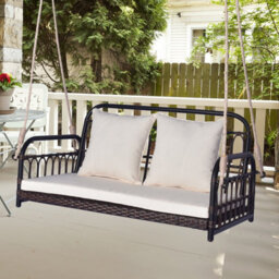 Costway 2-Person Patio Wicker Swing Chair Hanging Outdoor Swing Bench W/ Cushions