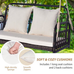 Costway 2-Person Patio Wicker Swing Chair Hanging Outdoor Swing Bench W/ Cushions - thumbnail 7