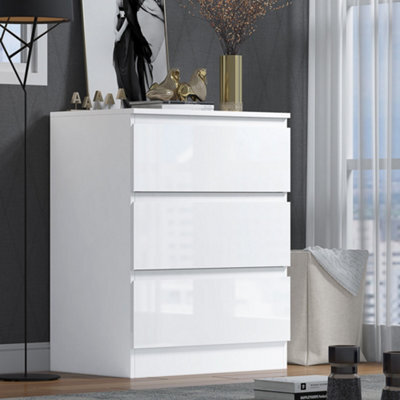 Fwstyle Stora 3 Drawer White Gloss Chest Of Drawers (H) 77 (W) 60 (D) 40Cm Extra Deep 14Cm Drawers - image 1