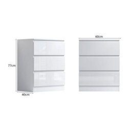 Fwstyle Stora 3 Drawer White Gloss Chest Of Drawers (H) 77 (W) 60 (D) 40Cm Extra Deep 14Cm Drawers - thumbnail 9