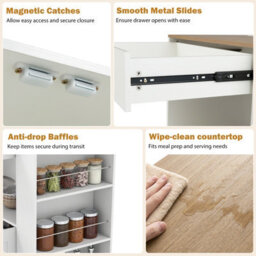 Costway Rolling Kitchen Island Mobile Kitchen Cart With Cabinet & Spice Racks-White & Natural - thumbnail 9