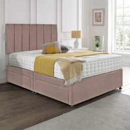 Dining Tables Oslo Matching Headboard Divan Set, 2 Drawer On Same Side With Sprung 1500 Comfort Mattress - Plush Dusty Pink - Double - thumbnail 1