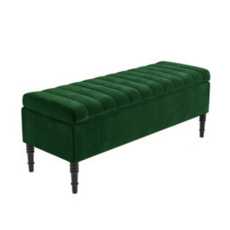 120Cm Paris Striped Ottoman Storage Bench- Plush Velvet Shoe Bench - Forest Green Upholstery Footstool With Storage - thumbnail 4