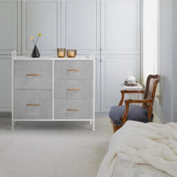 Fabric Chest Of Drawers, Bedroom Storage Organizer Unit W/ 5 Drawers Metal Frame - thumbnail 4