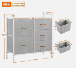 Fabric Chest Of Drawers, Bedroom Storage Organizer Unit W/ 5 Drawers Metal Frame - thumbnail 3