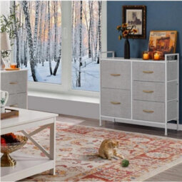 Fabric Chest Of Drawers, Bedroom Storage Organizer Unit W/ 5 Drawers Metal Frame - thumbnail 1