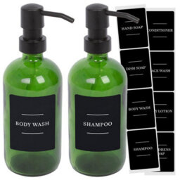 Harbour Housewares Glass Soap Dispensers With Labels - 500Ml - Green/black - Pack Of 2 - thumbnail 1