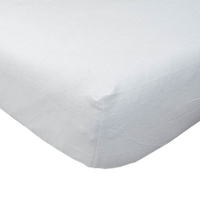 Homescapes White Brushed Cotton Fitted Sheet 100% Cotton Luxury Flannelette, Double - image 1