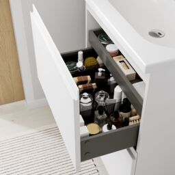 GoodHome Levanna Matt White Double Freestanding Bathroom Cabinet (H) 850mm (W) 600mm - thumbnail 5