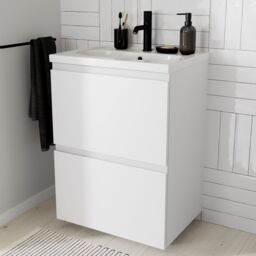 GoodHome Levanna Matt White Double Freestanding Bathroom Cabinet (H) 850mm (W) 600mm - thumbnail 3