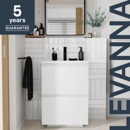 GoodHome Levanna Matt White Double Freestanding Bathroom Cabinet (H) 850mm (W) 600mm - thumbnail 6