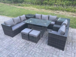 Fimous 10 Seater Garden Furniture Rattan Lounge Sofa Set Patio Rectangular Dining Table With 2 Armchair 2 Side Table 2 Stools - thumbnail 1