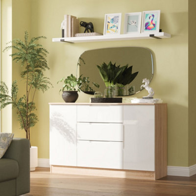 Messina Ready Assembled Gloss Bardolino Oak Effect 3 Drawer Sideboard (H)785mm (W)1254mm (D)400mm - image 1