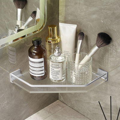 Living And Home Silver Wall Mounted Acrylic Bathroom Corner Shelf Shower Storage Organiser - image 1