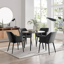 Furniturebox Uk Koko Walnut Effect Round Dining Table & 4 Black Calla Black Leg Chairs