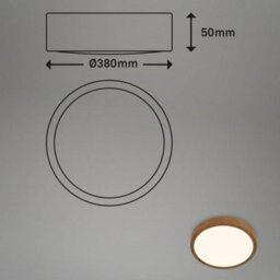 Briloner Wood Effect Round Led Ceiling Light 380mm 24W 2900Lm 3000K Warm White - thumbnail 5