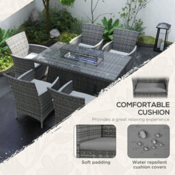 Wyld Haus Ravezi Rattan Grey 6-Seater Garden Dining Set With Central Fire Pit Table And Glass Windscreen - thumbnail 6