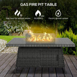 Wyld Haus Ravezi Rattan Grey 6-Seater Garden Dining Set With Central Fire Pit Table And Glass Windscreen - thumbnail 7