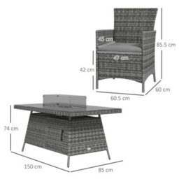 Wyld Haus Ravezi Rattan Grey 6-Seater Garden Dining Set With Central Fire Pit Table And Glass Windscreen - thumbnail 4