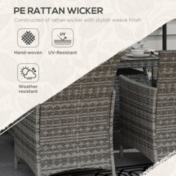 Wyld Haus Ravezi Rattan Grey 6-Seater Garden Dining Set With Central Fire Pit Table And Glass Windscreen - thumbnail 5