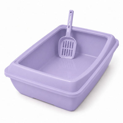 Divchi Spacious Open Cat Litter Tray With Scoop - Lavender