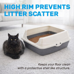 Taylor & Brown Tall Open Top Cat Litter Tray With Detachable Rim, Large Cat And Kitten Toilet Box With Anti Scatter Splash Guard - thumbnail 5