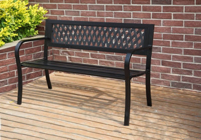 Birchtree 3 Seater Garden Bench Slat Steel Lattice Style Park Patio Outdoor Furniture Seat Chair Metal C072 Black - image 1