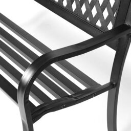 Birchtree 3 Seater Garden Bench Slat Steel Lattice Style Park Patio Outdoor Furniture Seat Chair Metal C072 Black - thumbnail 8