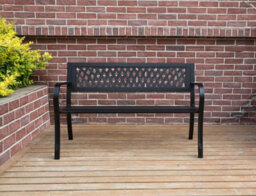 Birchtree 3 Seater Garden Bench Slat Steel Lattice Style Park Patio Outdoor Furniture Seat Chair Metal C072 Black - thumbnail 2