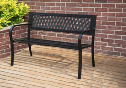 Birchtree 3 Seater Garden Bench Slat Steel Lattice Style Park Patio Outdoor Furniture Seat Chair Metal C072 Black - thumbnail 1