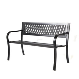 Birchtree 3 Seater Garden Bench Slat Steel Lattice Style Park Patio Outdoor Furniture Seat Chair Metal C072 Black - thumbnail 3