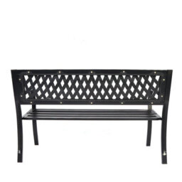 Birchtree 3 Seater Garden Bench Slat Steel Lattice Style Park Patio Outdoor Furniture Seat Chair Metal C072 Black - thumbnail 6