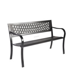 Birchtree 3 Seater Garden Bench Slat Steel Lattice Style Park Patio Outdoor Furniture Seat Chair Metal C072 Black - thumbnail 5