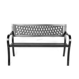 Birchtree 3 Seater Garden Bench Slat Steel Lattice Style Park Patio Outdoor Furniture Seat Chair Metal C072 Black - thumbnail 4