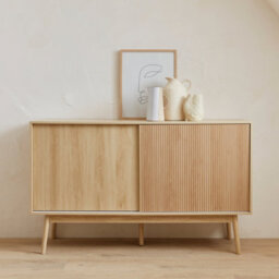 Sweeek - 2-Door Scandi-Style Buffet With Wood Effect Natural 150X39.5X90 Cm - Linear